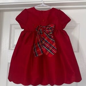 Luli & Me Red Holiday Dress with Plaid Bow & Scalloped Hem. Size 24 months